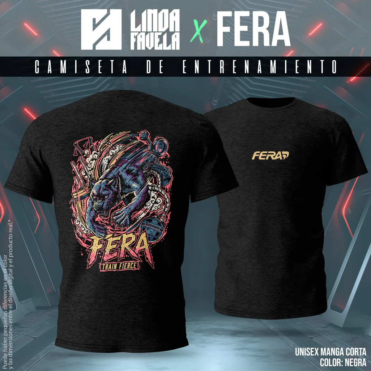 Camiseta oficial FERA unisex de manga corta en negro — colección LINDA FAVELA x FERA